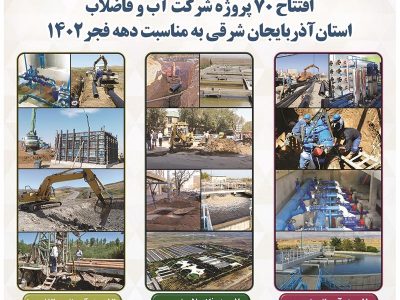 افتتاح و بهره‌برداری از ۷۰ پروژه آبفای آذربایجان شرقی در دهه فجر امسال