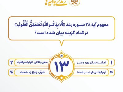 اعلام سوال روز سیزدهم مسابقه پیامکی زندگی با آیه ها با جوایز ۱ میلیون تومانی در تبریز