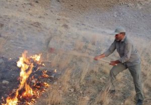 مهار آتش‌سوزی در ارتفاعات کیامکی؛ دو هکتار مرتع طعمه حریق شد
